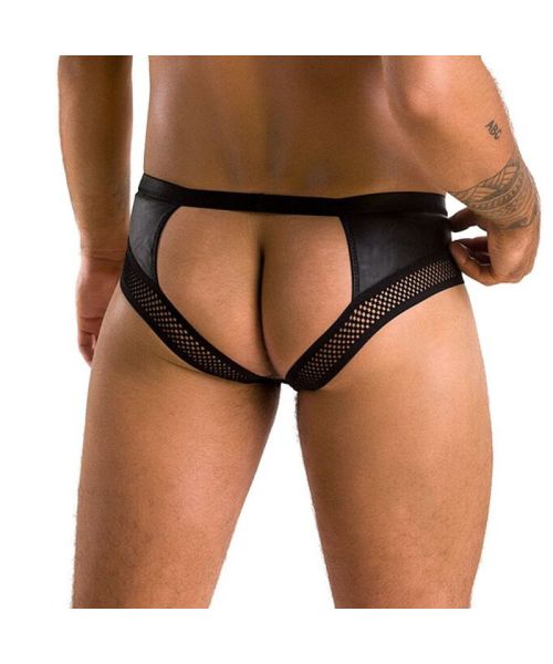 Чоловічі труси з ланцюжком Passion 030 SLIP TOM L/XL Black, екошкіра, відкриті сідниці
