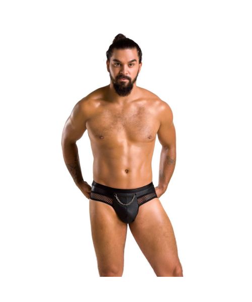 Чоловічі труси з ланцюжком Passion 030 SLIP TOM L/XL Black, екошкіра, відкриті сідниці