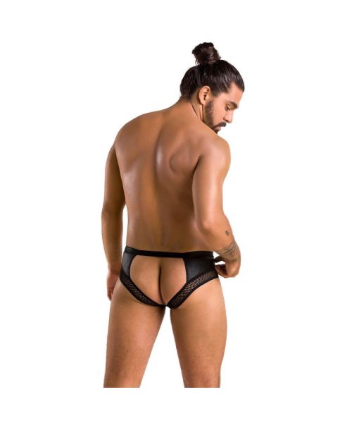 Чоловічі труси з ланцюжком Passion 030 SLIP TOM L/XL Black, екошкіра, відкриті сідниці