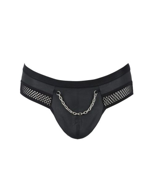 Чоловічі труси з ланцюжком Passion 030 SLIP TOM L/XL Black, екошкіра, відкриті сідниці