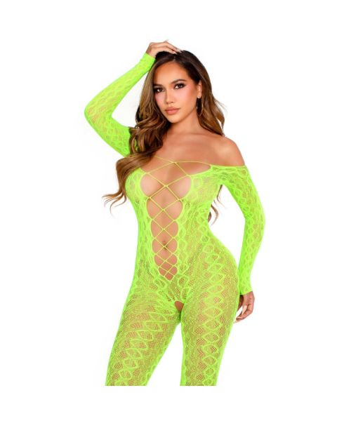 Бодістокінг Leg Avenue Crotchless Footless Lingerie Bodystocking One Size Neon Green