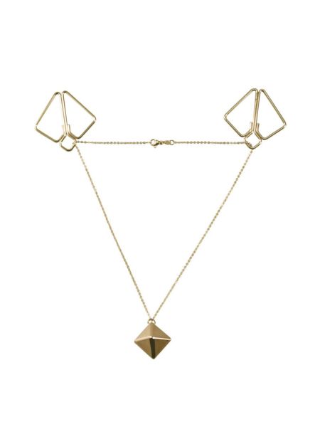 SX0844 Затискачі для сосків з важкою підвіскою LOCKINK Nipple Clamps with Heavy Pendant, золотисті