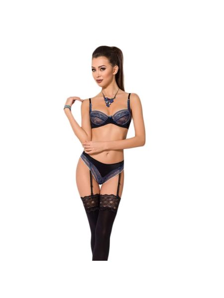 Комплект білизни Passion Exclusive GISELE SET L/XL, black, ліф, трусики з пажами