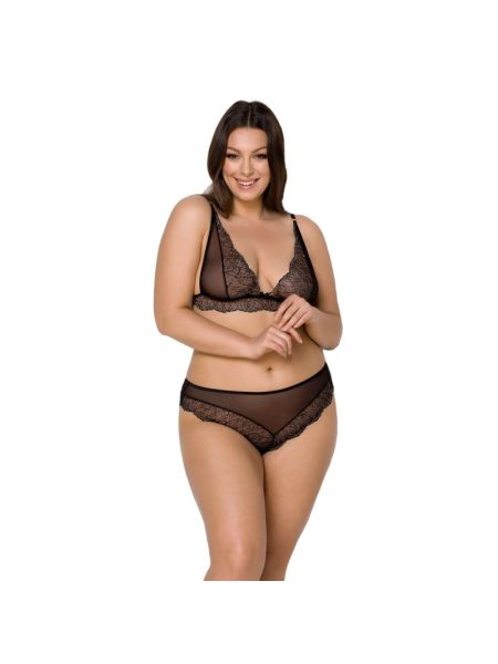 Комплект білизни Passion AMBERLY SET 6XL/7XL black, ліф, трусики бразиліана, люрексова нитка