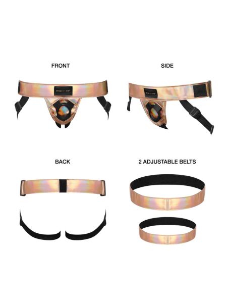 Труси для страпона Strap-On-Me Leatherette Harness Curious  Holographic Rose Gold
