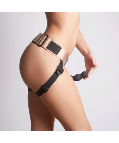 Труси для страпона Strap-On-Me Leatherette Harness Curious  Holographic Rose Gold