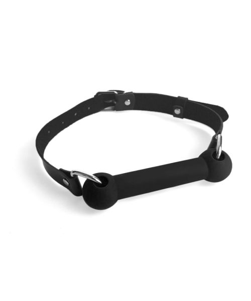 Кляп-палиця на ременях Art of Sex – Gag Stick Silicon, чорний, натуральна шкіра