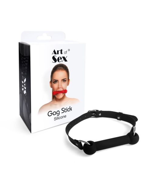 Кляп-палиця на ременях Art of Sex – Gag Stick Silicon, чорний, натуральна шкіра