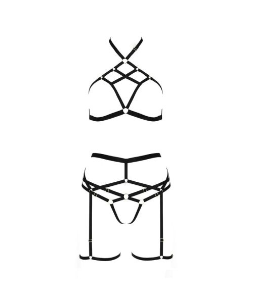 Комплект білизни Passion Exclusive MORGAN SET OpenBra XXL/XXXL, black, стрепи, трусики, ліф, пояс