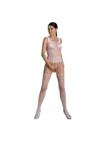 Бодістокінг Passion ECO BS001 One Size white, з доступом, імітація підв’язок, флористичний декор