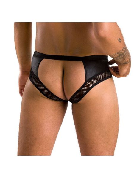 Чоловічі труси з ланцюжком Passion 030 SLIP TOM S/M Black, екошкіра, відкриті сідниці