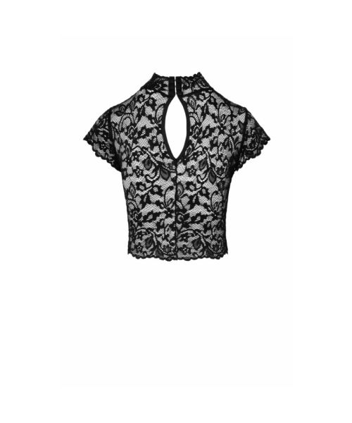 Топ Noir Handmade F303 Essence, L, black, мереживний, короткий рукав, комір-стійка