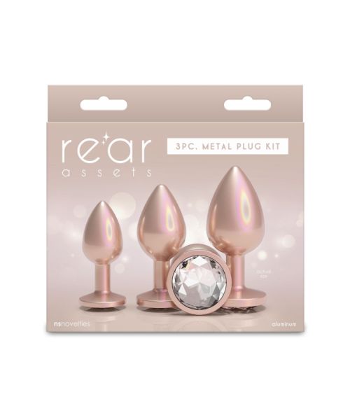 Набір анальних пробок NS Novelties Rear Assets - Trainer Kit - Iridescent Champagne - Clear Gem