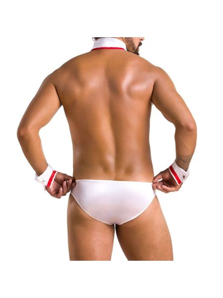 Комплект еротичної чоловічої білизни Passion 037 GREGORY L/XL White, труси, комірець, манжети