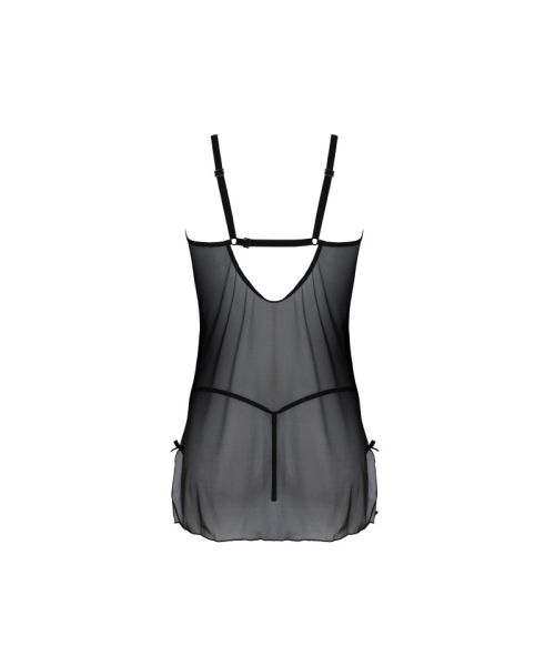 Пеньюар Passion DROSERA CHEMISE black, L/XL, мереживний ліф зі стрепами, трусики в комплекті