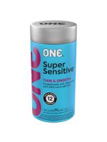 Презервативи ONE Super Sensitive, 12 шт, гладенькі, з додатковою змазкою, паковання-тубус