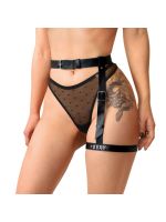 Гартер на ногу Art of Sex - Naomi з написом SEXY, натуральна шкіра, розмір XS-2XL, колір чорний