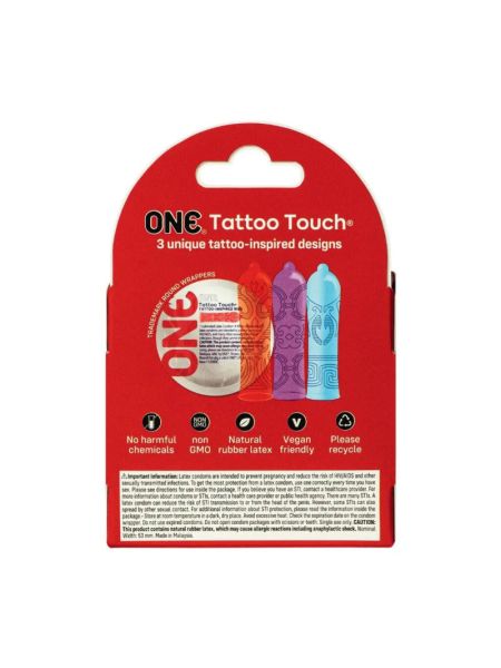 Презервативи ONE Tattoo Touch 3 шт, картонна коробка
