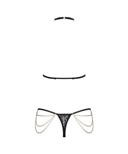 Комплект із ланцюжками Obsessive Pantheria 2-pcs set black S/M, бюстгальтер, трусики
