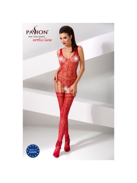 Бодістокінг Passion BS051 red, комбінезон, імітація панчіх і боді