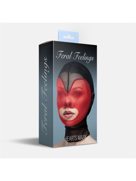 Маска серце сітка з відкритим ротом Feral Feelings - Hearts Mask Black/Red