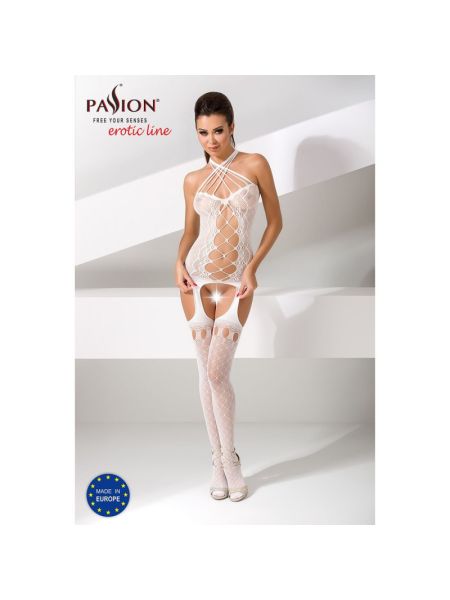 Бодістокінг Passion BS056 white, комбінезон, імітація панчох