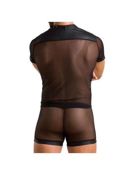 Комплект сітчастої чоловічої білизни Passion 052 SET MICHAEL L/XL black, сорочка, боксери, заклепки