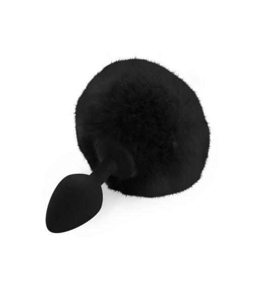 Силіконова анальна пробка М Art of Sex - Silicone Butt plug Rabbit Tail Black, діаметр 3,5 см
