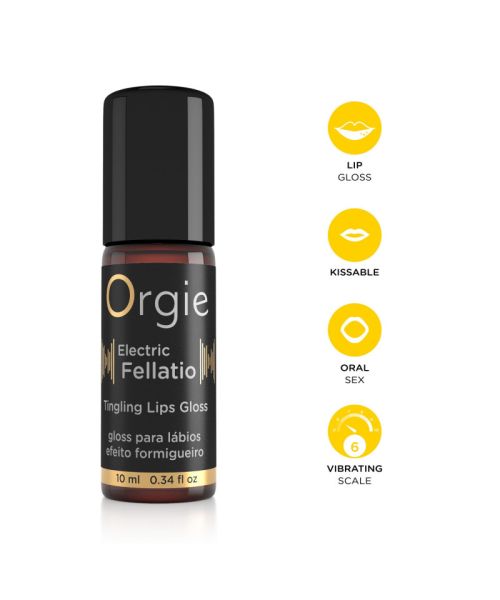 Блиск для губ з ефектом вібрації Orgie Electric Fellatio Lips Gloss, 10 мл, смак фруктового асорті