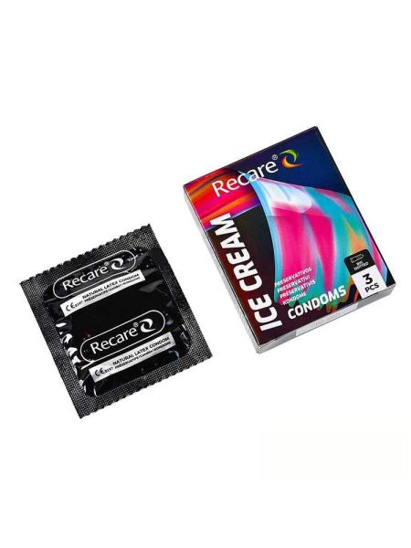 Презервативи Holographic Recare Ice Cream Big Dotted Condoms 3 шт, з пухирцями, аромат: морозиво