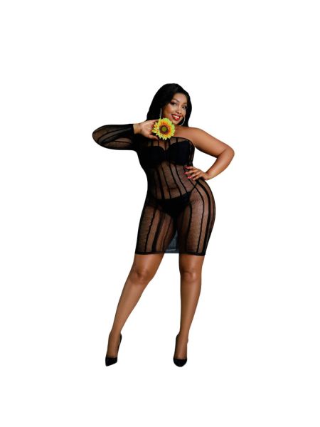 Сукня-бодістокінг Moonlight Plus Model 05 XL-XXXL Black, закрите одне плече та рукав