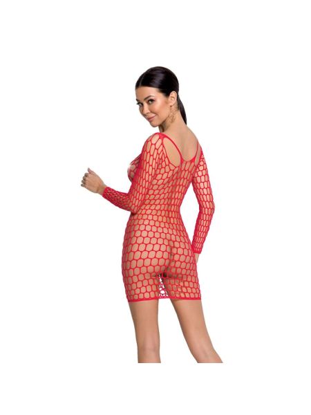 Бодістокінг-сукня з глибоким коміром Passion BS093 red, довгі рукави