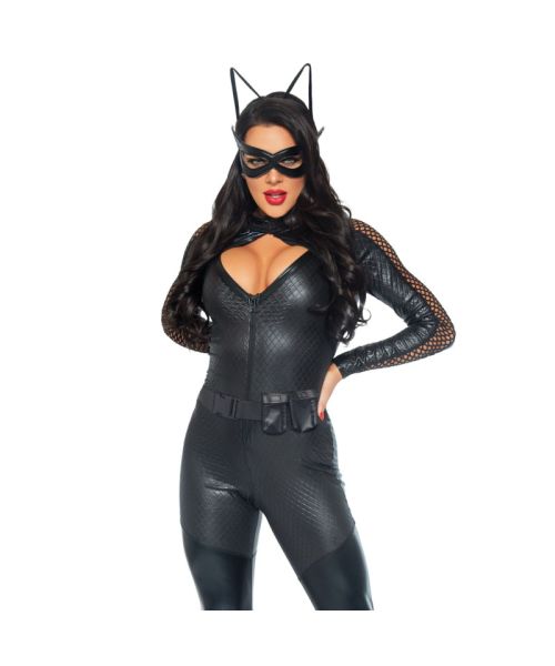 Еротичний костюм супергероя-кішечки Leg Avenue Wicked Kitty S, комбінезон, пояс, маска, вушка