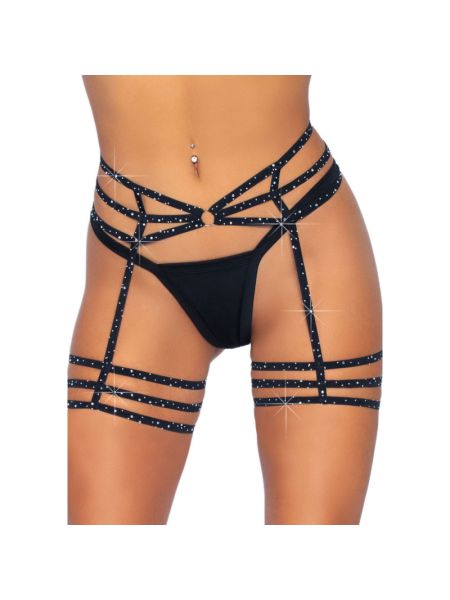 (SALE) Leg Avenue Rhinestone garter strapps OS Black