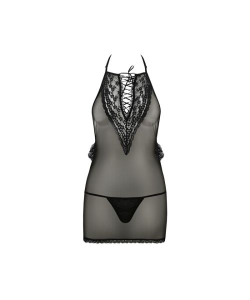 Сорочка прозора приталена Passion ERZA CHEMISE S/M, black, трусики