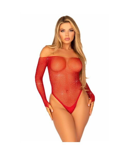 Сітчасте боді зі стразами Leg Avenue Crystalized fishnet bodysuit Red One Size