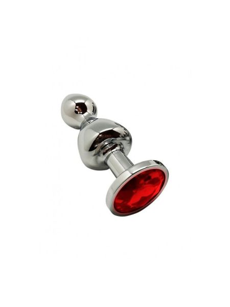 Металева анальна пробка Wooomy Lollypop Double Ball Metal Plug Red S, діам. 2,8 см, довжина 8,5 см