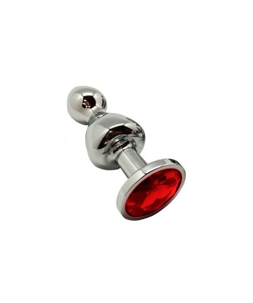 Металева анальна пробка Wooomy Lollypop Double Ball Metal Plug Red S, діам. 2,8 см, довжина 8,5 см