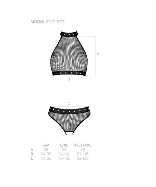 Білизна з відкритим доступом Passion MOONLIGHT SET L/XL black топ, стрінги