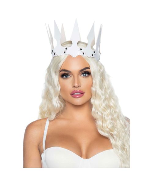 Корона злої королеви Leg Avenue Faux leather spiked crown White, штучна шкіра, заклепки