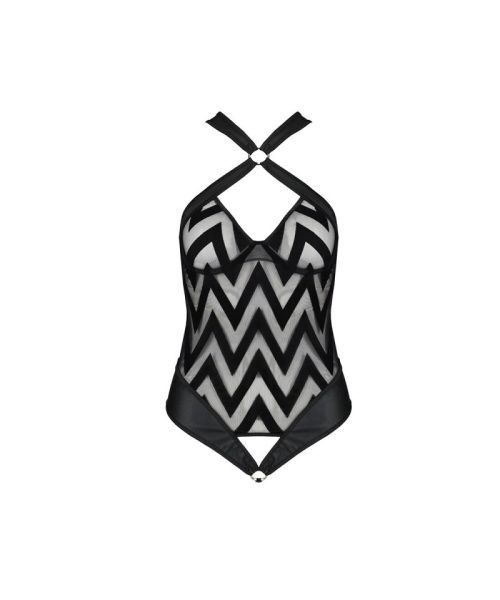 Сітчастий боді з халтером та ритмічним малюнком Passion Hima Body XXL/XXXL, black