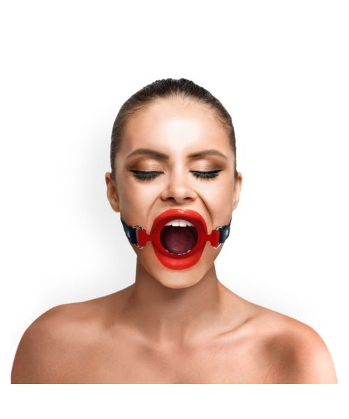 Кляп-розширювач силіконове кільце Art of Sex – Gag ring, червоний, натуральна шкіра