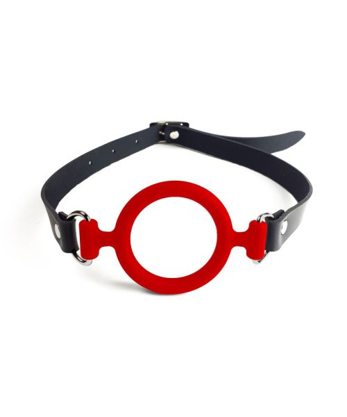 Кляп-розширювач силіконове кільце Art of Sex – Gag ring, червоний, натуральна шкіра