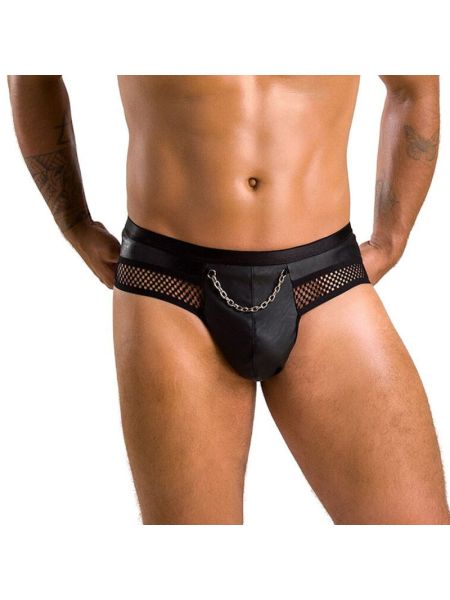 Чоловічі труси з ланцюжком Passion 030 SLIP TOM XXL/XXXL Black, екошкіра, відкриті сідниці
