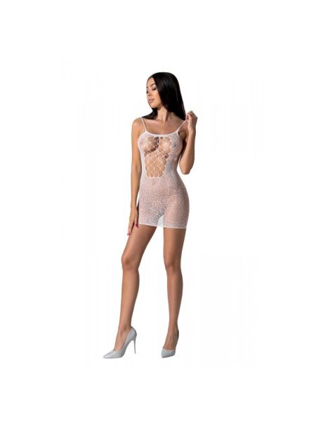 Ажурна мінісукня на тонких бретелях Passion BS096 One Size, white, плетіння на грудях