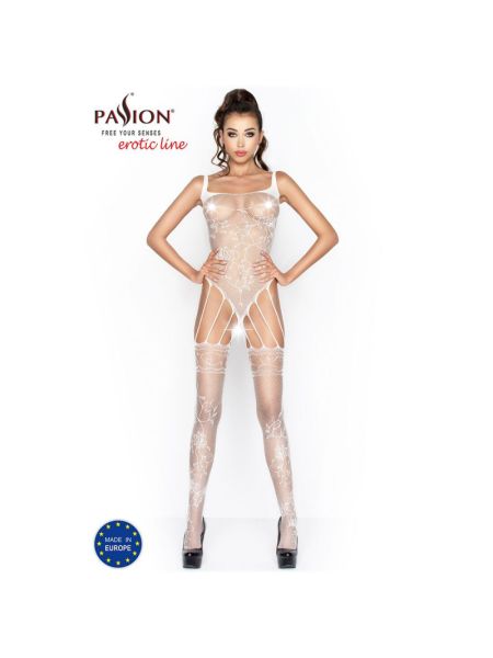 Бодістокінг Passion BS034 white, комбінезон, імітація боді і панчіх