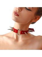 Чокер-серце з великими шипами, із натуральної шкіри Art of Sex - Crystal, колір червоний