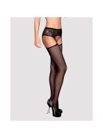 Сітчасті панчохи-стокінги з мереживним поясом Obsessive Garter stockings S307 XL/XXL, чорні