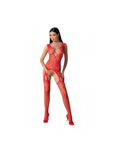Бодістокінг з плетінням на грудях Passion BS099 One Size, red, відкритий доступ, імітація підв’язок