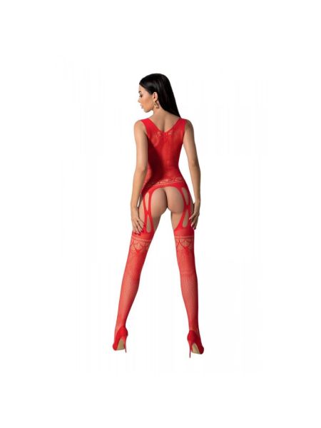 Бодістокінг з плетінням на грудях Passion BS099 One Size, red, відкритий доступ, імітація підв’язок